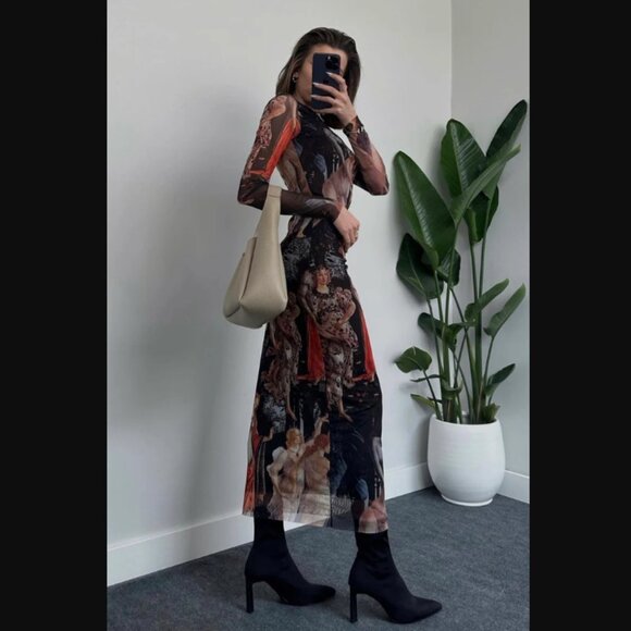 NJJ Botticelli Primavera Print Long Sleeve Mesh Maxi Dress L NWT - Picture 4 of 7